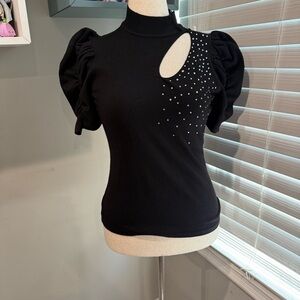 80 Park Lana Elbow Ruched Mock Neck Sweater Top